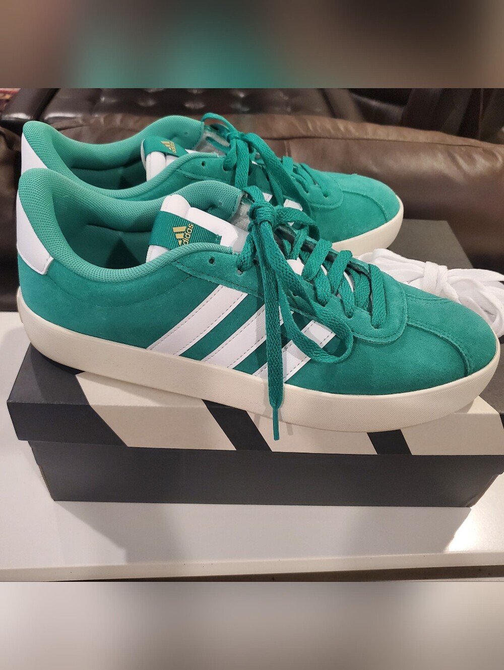 Adidas Green Suede Sneakers with White Stripes